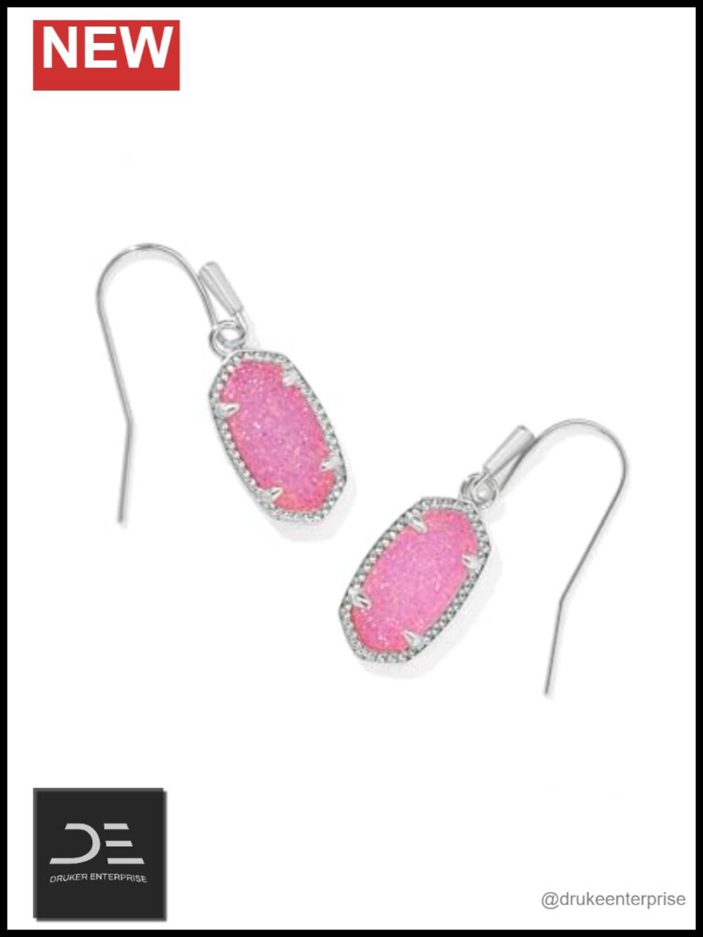 Kendra Scott Lee Drop Earrings Rhodium-Plated Brass Hot Pink Drusy Women's